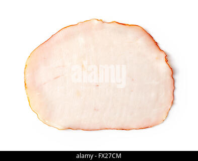 Oben Sie in Scheiben geschnittenen Schinken isoliert auf weißem Hintergrund, Ansicht von Stockfoto