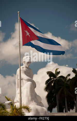 Statue von Jose Marti und kubanische Flagge, Havanna, Kuba Stockfoto