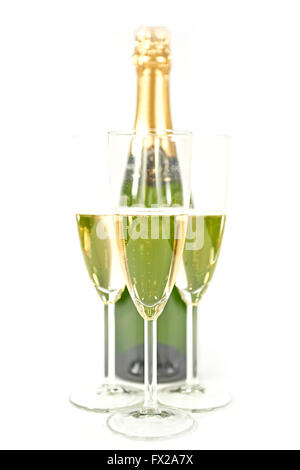 Champaign schießen in high-Key mit weißem Hintergrund Stockfoto