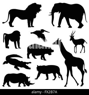 Safari Tier Silhouette Abbildung Satz Stockfoto