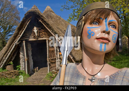 Erholung der runde Häuser, Einbaum und süßen Spur der Eisenzeit, glastonbury Lake Village, Somerset, UK. Stockfoto