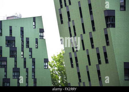 Moderne Wohn-Appartements Haus außen lebt in der Nähe von Gasometer Wien, Österreich Stockfoto