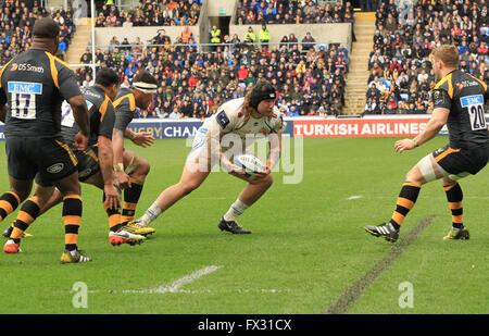 Ricoh Arena in Coventry, UK. 9. April 2016. Sieg im Europacup. Wespen im Vergleich zu Exeter Chiefs. Alec Hepburn in Aktion für Exeter. Bildnachweis: Aktion Plus Sport/Alamy Live-Nachrichten Stockfoto