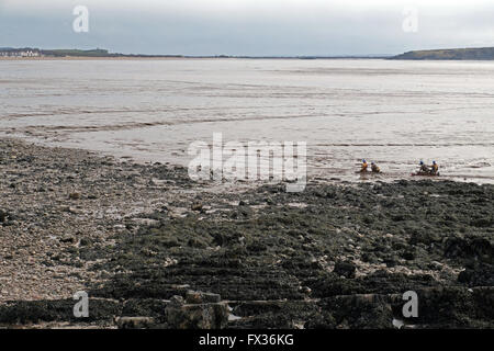 Regensburg, UK. 10. April 2016. Eine Küstenwache rescue Team Praxis Schlamm Rettungstechniken am Strand von Weston-super-Mare. Weston-super-Mare ist auf den Bristolkanal, die zweit-höchsten Tidenhub der Welt hat, und die Rettungsdiensten müssen ständig auf die Gefahren durch den weichen Schlamm, der bei Ebbe ausgesetzt ist vorbereitet sein. Bildnachweis: Keith Ramsey/Alamy Live-Nachrichten Stockfoto