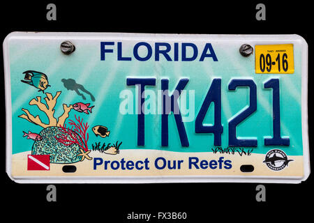 Florida, USA.  Ökologische Kfz Kennzeichen.  Schützen Sie unsere Riffe.  PR. Stockfoto