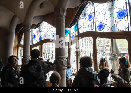 Wichtigsten vorne Wohnzimmer Antoni Gaudis Casa Batllo Haus am Passeig de Gràcia Straße, Boulevard Barcelona, Katalonien, Spanien, Europa. Stockfoto