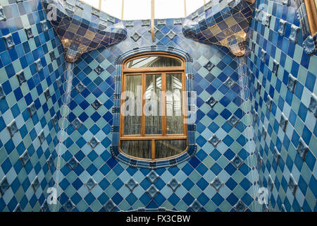 Treppenhaus Antoni Gaudis Casa Batllo Haus am Passeig de Gràcia Straße, Boulevard Barcelona, Katalonien, Spanien, Europa. Stockfoto