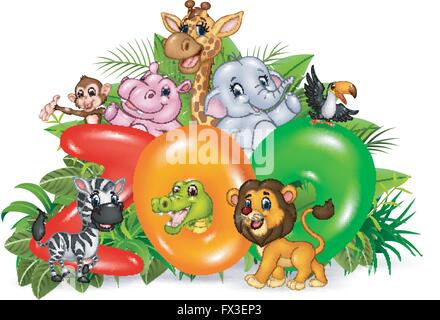 Illustration des Wortes Zoo mit Cartoon wildes Tier Stock Vektor
