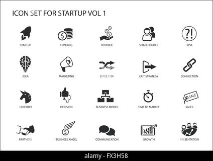 Business-Start-Icon-Set. Vektorsymbolen für verschiedene Geschäftssituationen Stock Vektor