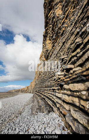 Horizontale Schichten der Jura Lias Kalkstein Betten in Klippen an Nash Punkt auf der Glamorgan Küste von South Wales UK Stockfoto