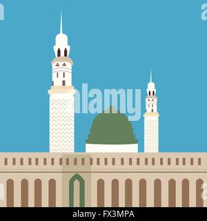 Nabawi Moschee Madina Islam Anbetung Kuppel Minarett Stock Vektor