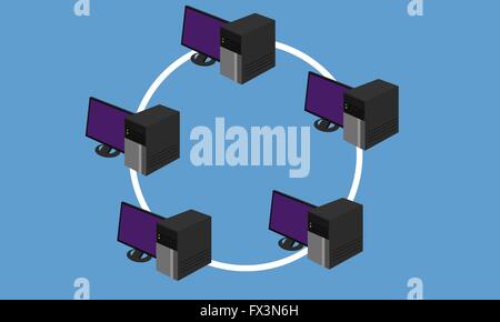 Netzwerk-Topologie LAN Ringdesign Netzwerkhardware verbunden Stock Vektor