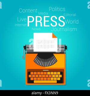 Drücken Sie Journalismus Symbol Schreibmaschine schreiben redaktionelle Vektor flache Abbildung Konzept Stock Vektor
