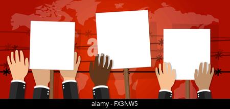 Menge Leute halten Protest unterschreiben weißes Plakat-Vektor-Illustration der Streik Aktivismus Demonstranten Wut Revolte Stock Vektor