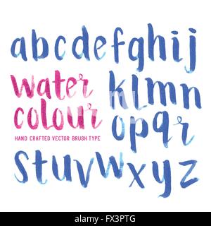 Aquarell-Pinsel-Briefe. Handgemachte Alphabet Schriftzug in gebürstetem Aquarell. Vektor-Illustration. Stock Vektor
