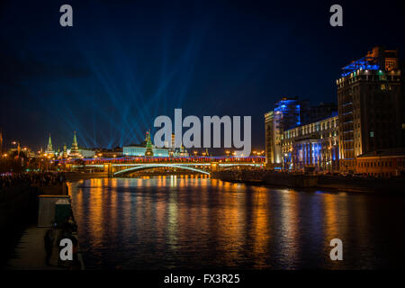 Schöne Nacht Blick auf den Kreml von der Moskwa Stockfoto