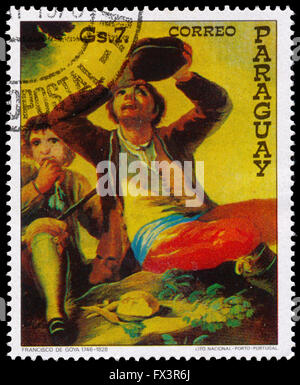 BUDAPEST, Ungarn - 30. März 2016: eine Briefmarke gedruckt in Paraguay, zeigt Gemälde von Francisco de Goya, Arist ca. 1978 Stockfoto