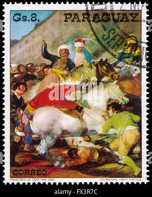 BUDAPEST, Ungarn - 30. März 2016: eine Briefmarke gedruckt in Paraguay, zeigt Gemälde von Francisco de Goya, Arist ca. 1978 Stockfoto