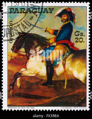 BUDAPEST, Ungarn - 30. März 2016: eine Briefmarke gedruckt in Paraguay, zeigt Gemälde von Francisco de Goya, Arist ca. 1978 Stockfoto