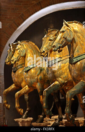 Die (ursprüngliche) Pferde von San Marco (Markusplatz), im Museum der Basilika von San Marco, Venedig, Italien. Stockfoto