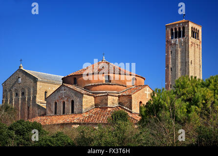 Die Chiesa di Santa Maria Assunta (hinten) und die Chiesa di Santa Fosca (vorne), Insel Torcello, Venedig, Veneto, Italien. Stockfoto