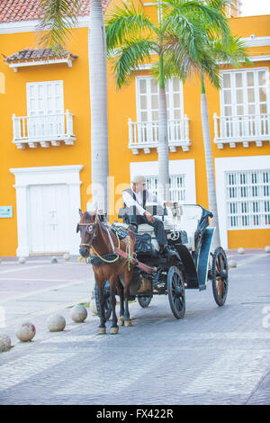 Eine Pferdekutsche in Cartagena Kolumbien Stockfoto