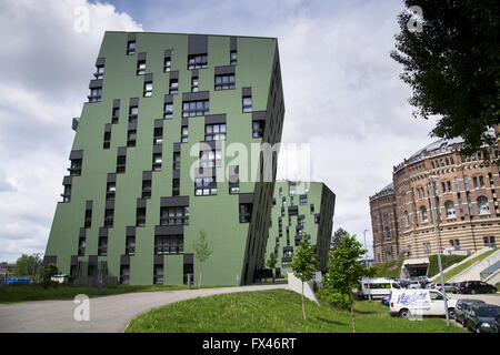 Moderne Wohn-Appartements Haus außen lebt in der Nähe von Gasometer Wien, Österreich Stockfoto