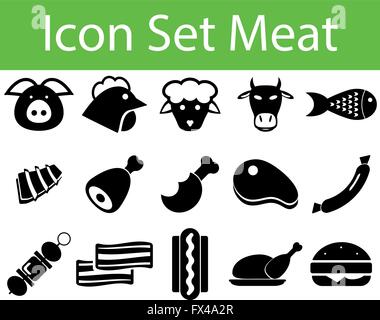 Icon Set Fleisch mit 15 Symbolen für verschiedene Kauf Stock Vektor