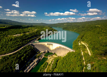 Antenne anzeigen, Vouglans Vouglans-See, Staudamm, Reservoir, Lebkuchen, Frankreich, Franche-Comte, Frankreich, Europa, Luftaufnahme, Vögel-Augen-Blick, Stockfoto