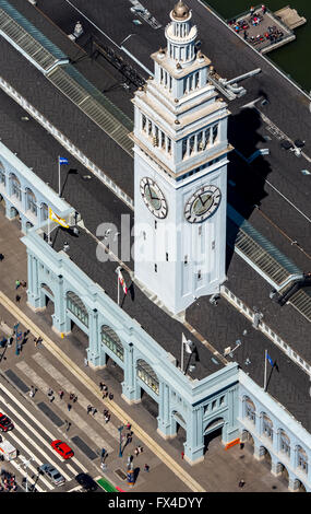 Luftaufnahme, Ferry Building mit Uhrturm, San Francisco, San Francisco Bay Area, San Francisco Bay Area, USA Stockfoto