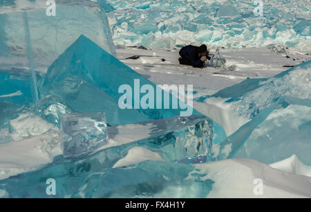 Fotografen schießen Eisblöcke. Stockfoto