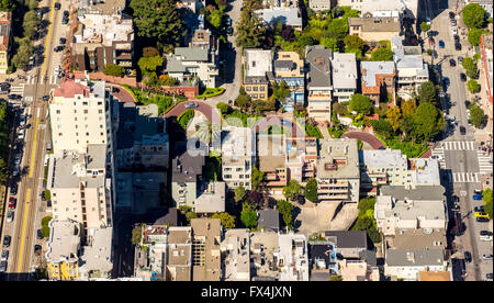 Luftaufnahme, Lombard Street, gewundenen Straße, Kurve Straße, Straßen von San Francisco, Touristenattraktionen, San Francisco, Bay Area, Stockfoto