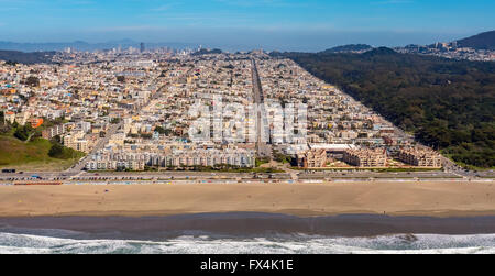 Luftaufnahme, Outer Richmond mit Balboa Street, Cabrillo und Fulton Street, Siedlung Blöcke, San Francisco, Bay Area, Stockfoto