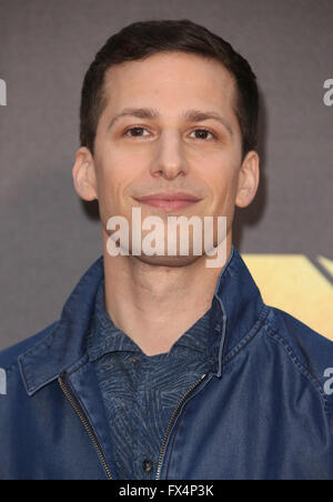 Burbank, CA, USA. 9. April 2016. 9. April 2016 - Burbank, Kalifornien - Andy Samberg. 2016 MTV Movie Awards statt bei Warner Bros. Bildnachweis: Sammi/AdMedia © Sammi/AdMedia/ZUMA Draht/Alamy Live-Nachrichten Stockfoto