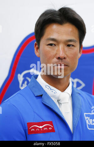 Tokio, Japan. 11. April 2016. Taizo Sugitani (JPN) Pferdesport: Japaner Taizo Sugitani besucht Pressekonferenz bezüglich der Rio De Janeiro Olympische bei JISS in Tokio, Japan. © Yusuke Nakanishi/AFLO SPORT/Alamy Live-Nachrichten Stockfoto