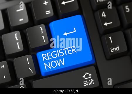 Tastatur mit blauen Tastatur - jetzt registrieren. Stockfoto