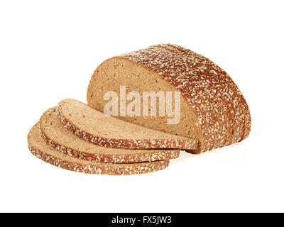 Scheiben Vollkornbrot, isoliert auf weiss Stockfoto