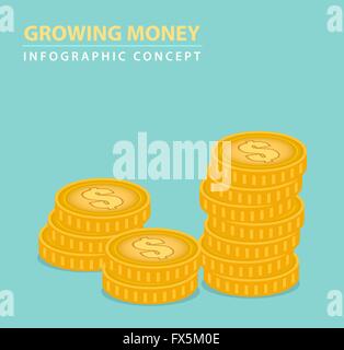 Geld und Münzen, die wachsende Wirtschaft Konzept Stock Vektor