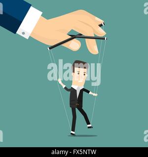 Geschäftsmann Marionette an Seilen gesteuert Hand.  Business Konzept Cartoon illustration Stock Vektor