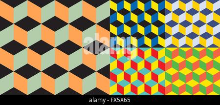 Nahtlose geometrische bunten Vektor Hintergrund. Würfel Formen. Optische Täuschung Stock Vektor