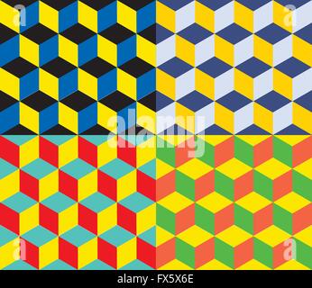 Nahtlose geometrische bunten Vektor Hintergrund. Würfel Formen. Optische Täuschung Stock Vektor
