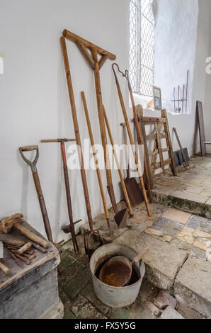 Antike Landmaschinen, eine Reihe von verschiedenen Handwerkzeugen von Hirten verwendet Stockfoto