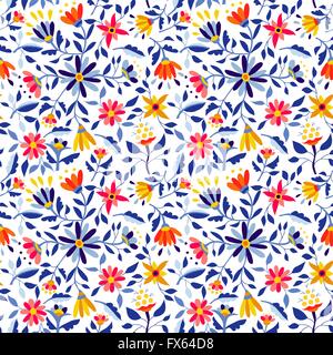 Nahtlose Blumenmuster Kunst, traditionelle ditsy Retrodesign mit bunten Blumen ideal für Frühling Mal Spielzeit. EPS10 Vektor. Stock Vektor