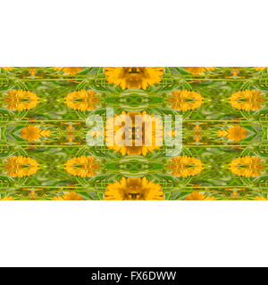Digitale Collage-Technik stilisierten Blumenmotiv dekorative geometrische Musterdesign Mosaikdesign in lebendige gelb und grün Stockfoto