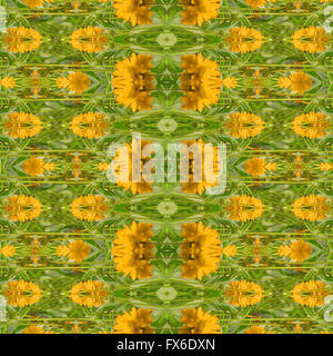 Digitale Collage-Technik stilisierten Blumenmotiv dekorative geometrische Musterdesign Mosaikdesign in lebendige gelb und grün Stockfoto