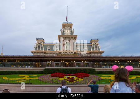 Main Street Station am Eingang zum Magic Kingdom in Walt Disney World, Orlando, Florida Stockfoto