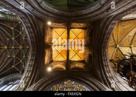 Decke von der Kreuzung, Kathedrale von Chester, Cheshire, England Stockfoto