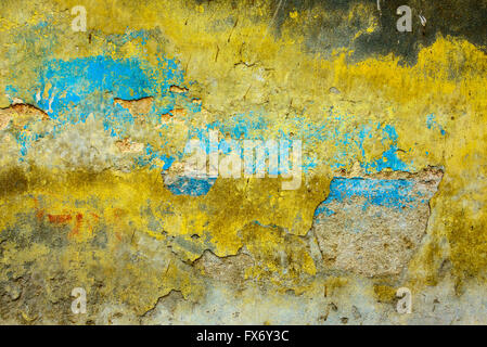 Gelb und blau Grunge Wand Textur Stockfoto