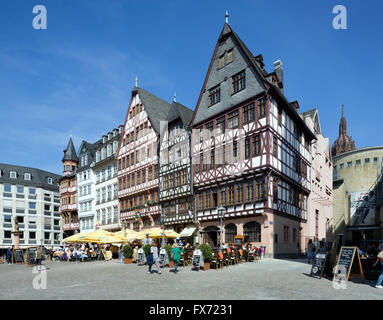 Rekonstruierte Häuserzeile Stadt auf dem Römerberg in der Altstadt, Großer Und Kleiner Engel, Goldener Greif, Wilder Stockfoto