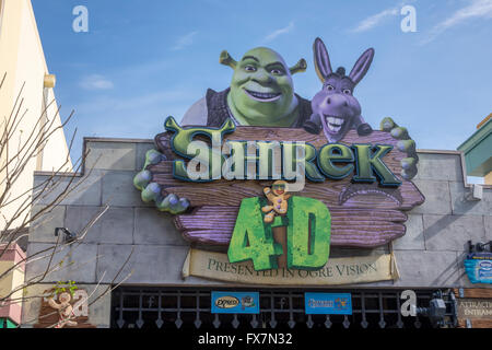 Zeichen außerhalb der Shrek 4 Kino-Erlebnis im Themenpark Universal Studios Orlando Florida Stockfoto